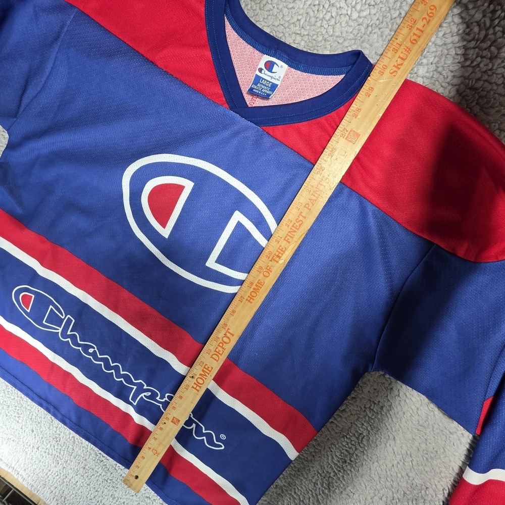 Vintage Champion Big Logo Hockey Jersey 90s Throwback Size Large‎ - Picture 12 of 16